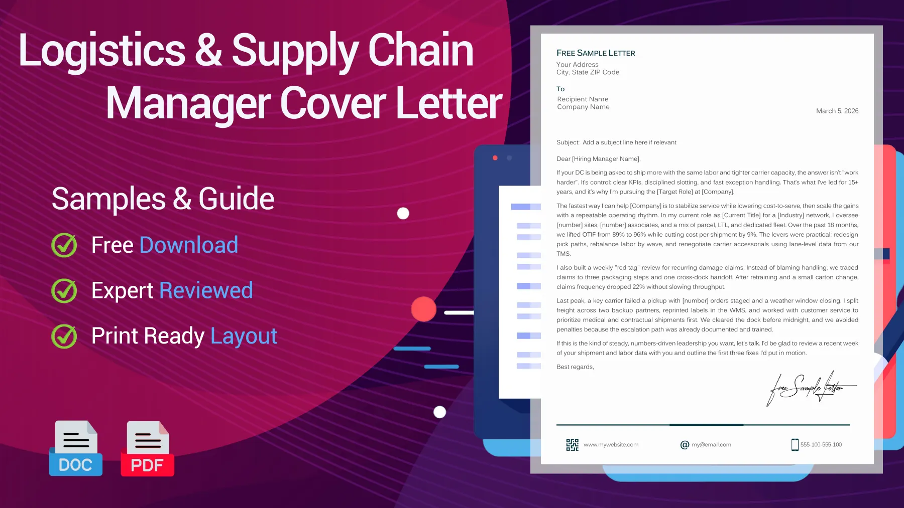 Example of a logistics manager cover letter for a supply chain manager position