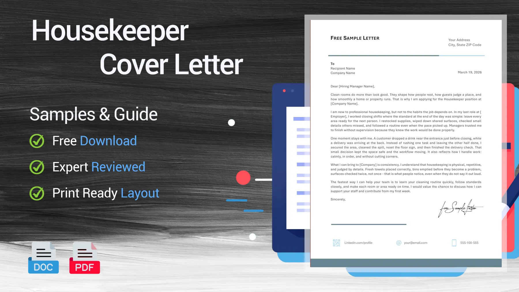 Example of a housekeeper cover letter for a housekeeping position