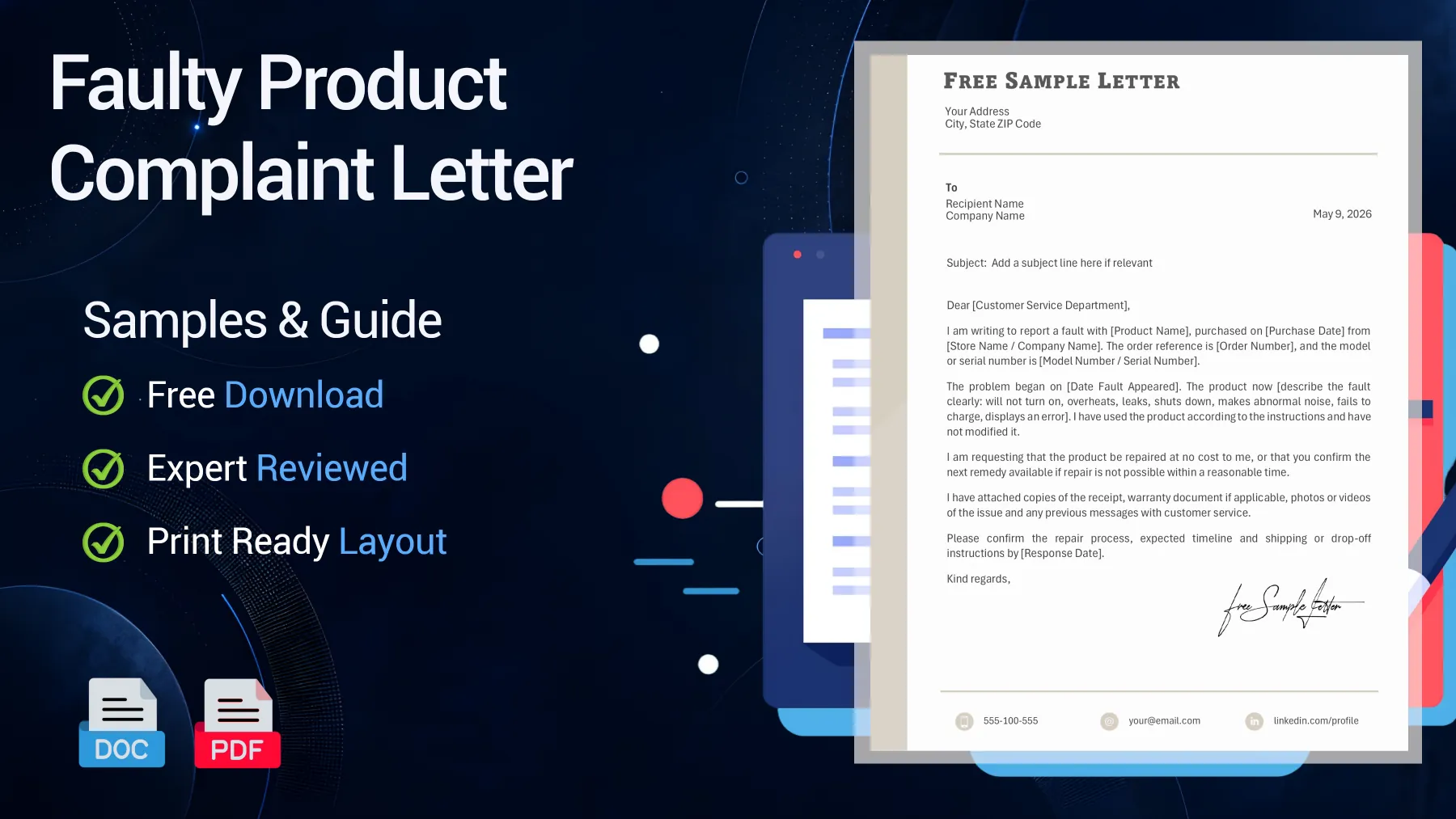 Example of a faulty product complaint letter requesting replacement or repair