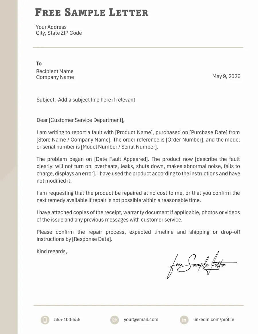 Preview of the Faulty Product Complaint Letter Template