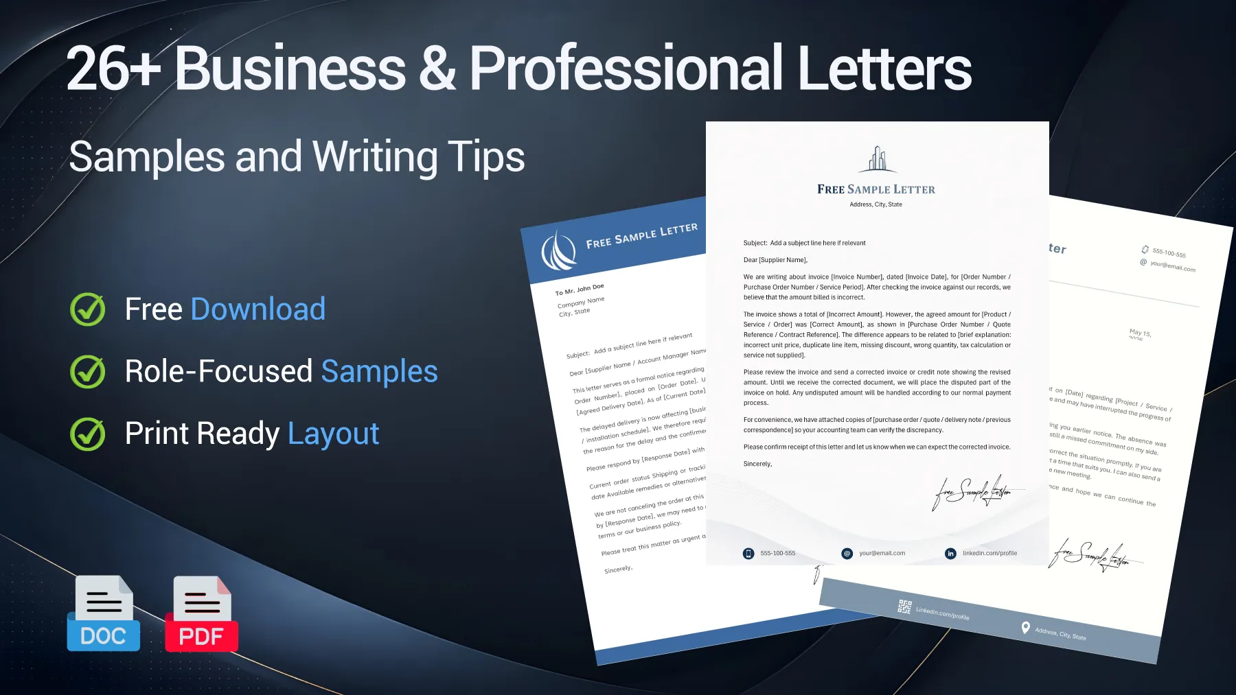 Business letter, professional email and company notice examples for clients, suppliers, partners and employees