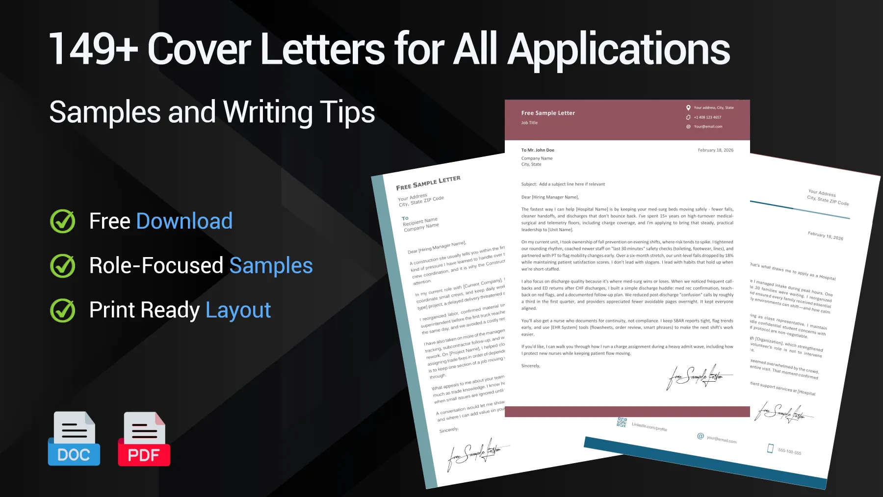 Free cover letter samples organized by job category, with writing guidance and downloadable letter templates