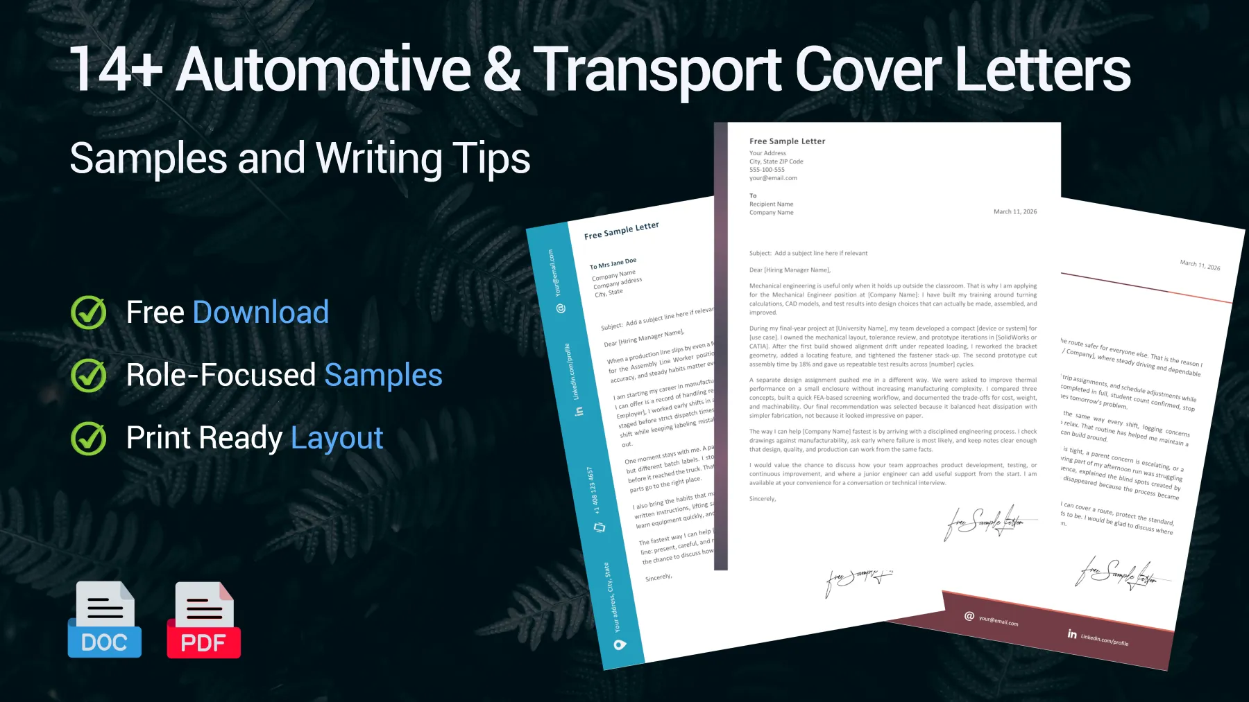 Automotive and transport cover letter examples for mechanics, drivers, technicians and logistics roles