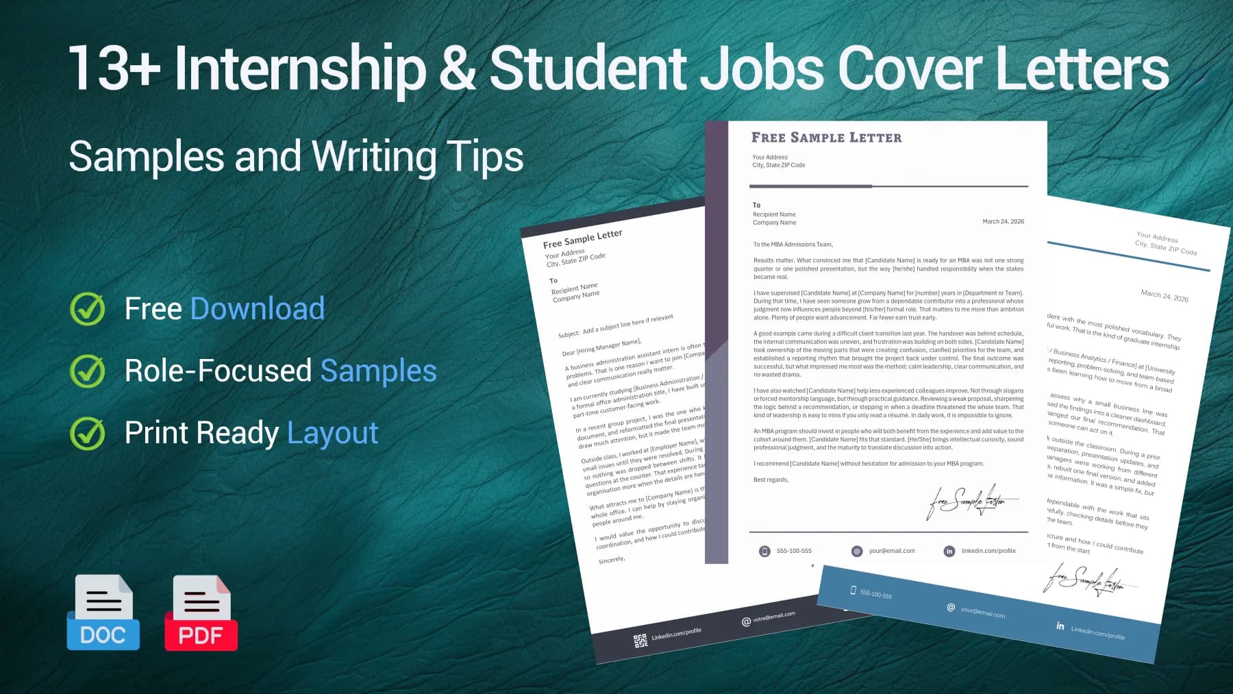 Internship and student cover letter examples for work placements, training programs and university applications
