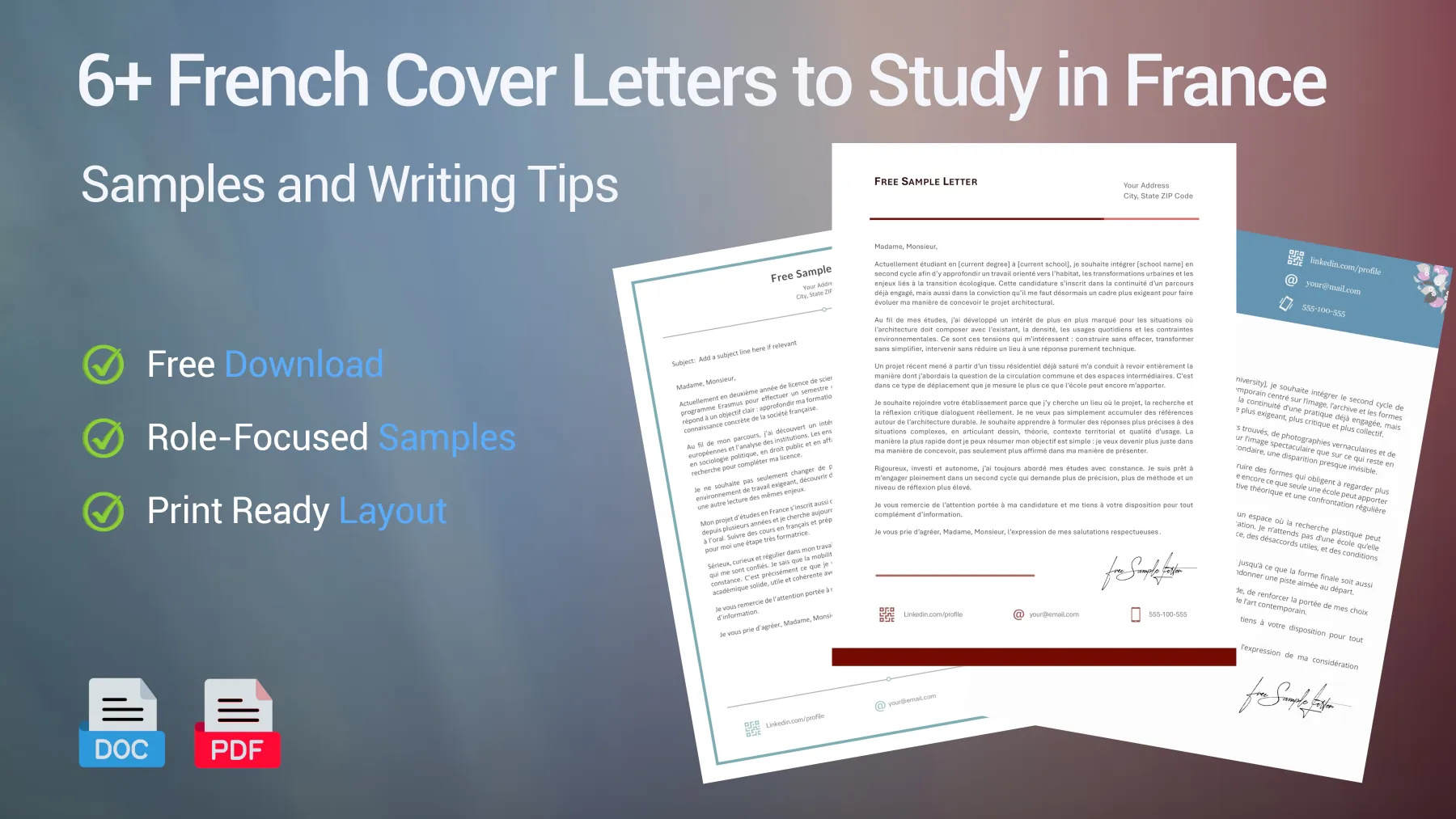 French cover letter examples for study programs, jobs and applications in France