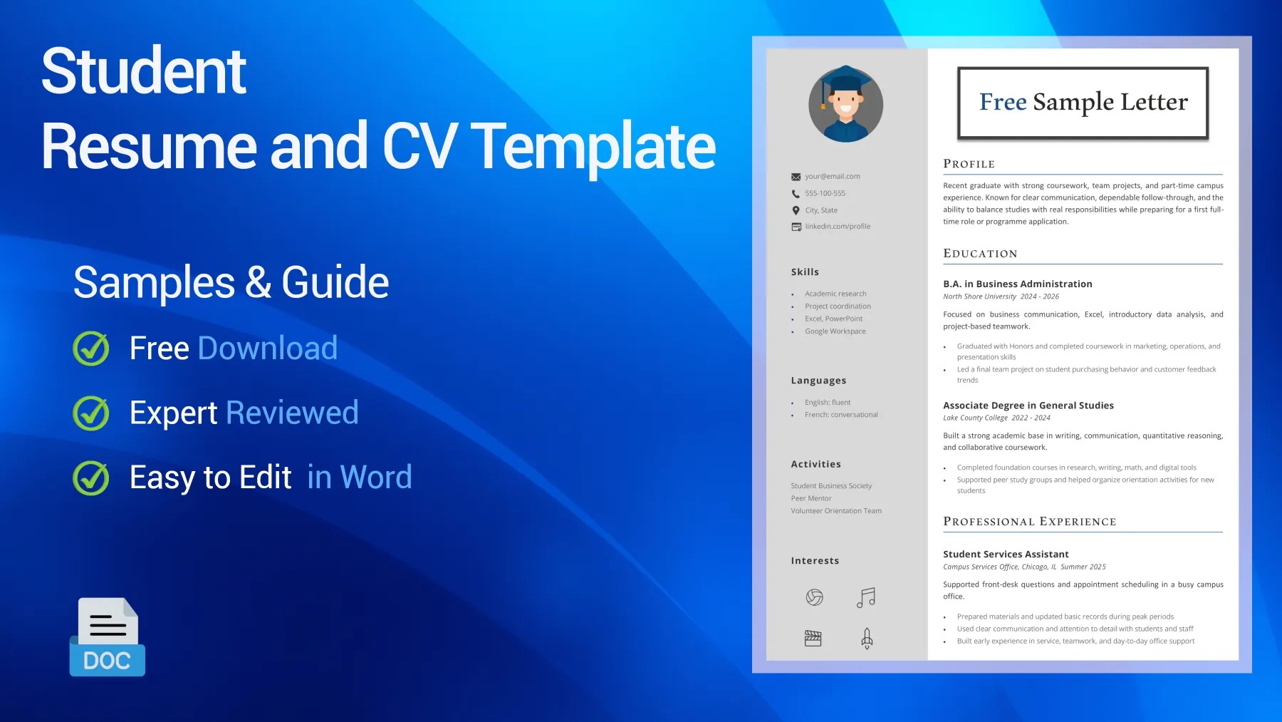 Student CV sample for university, programme, and first-job applications
