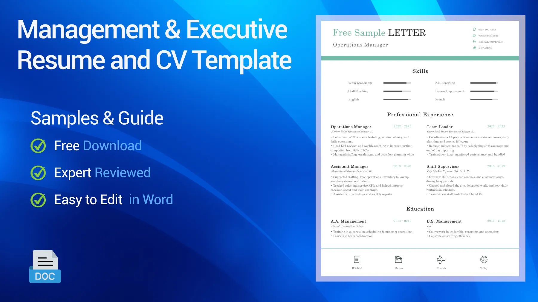 Management and executive CV sample for manager, team leader, and operations roles