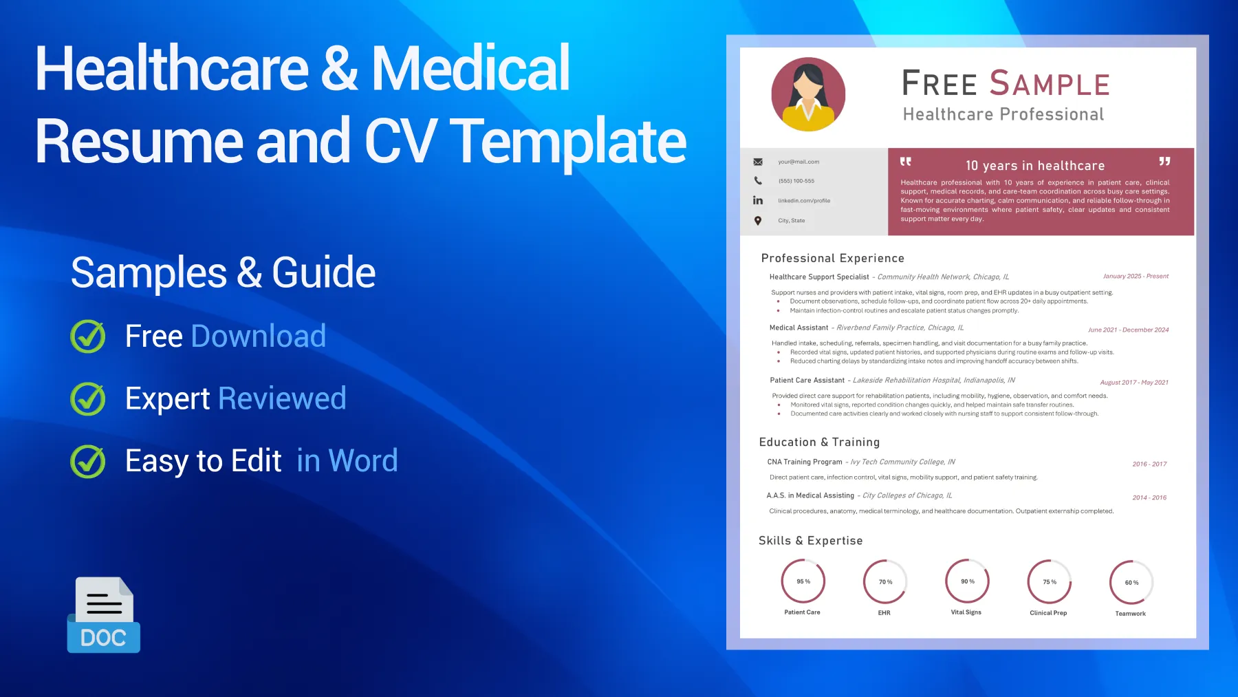 Healthcare and medical CV sample for nursing, care, and patient support roles