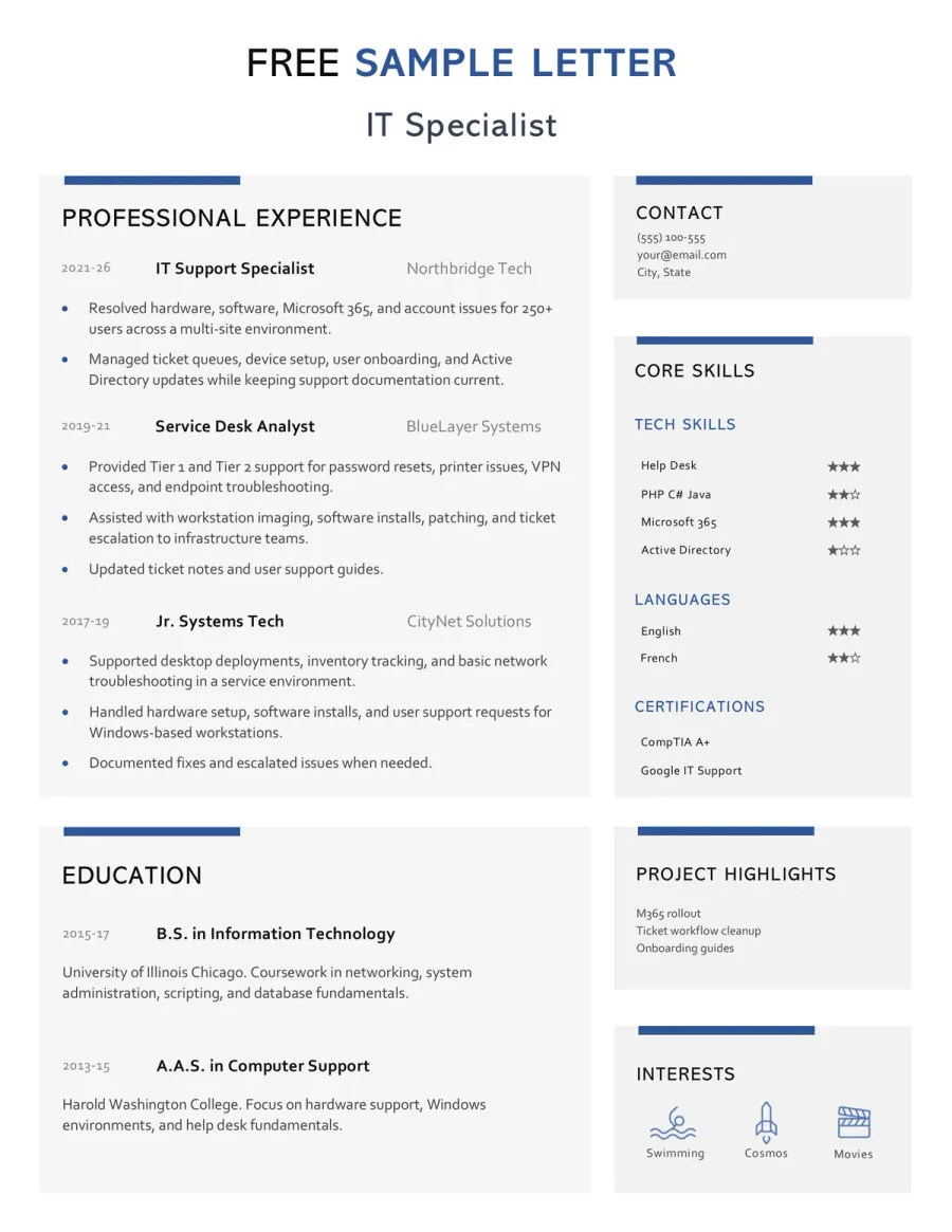 Preview of the Computer & IT Resume and CV Example You Can Download