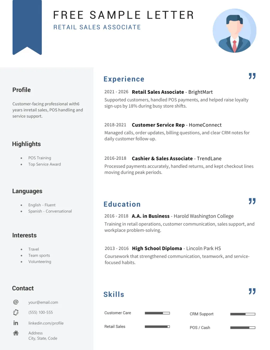 Preview of the Free Sales & Customer Service CV Example You Can Download