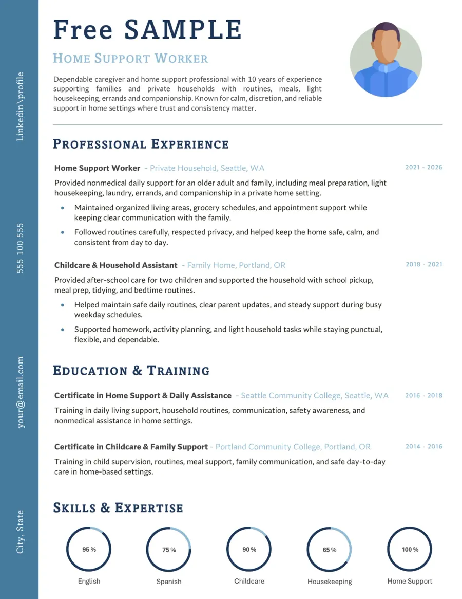 Preview of the Free Caregiver & Personal Services CV Example You Can Download