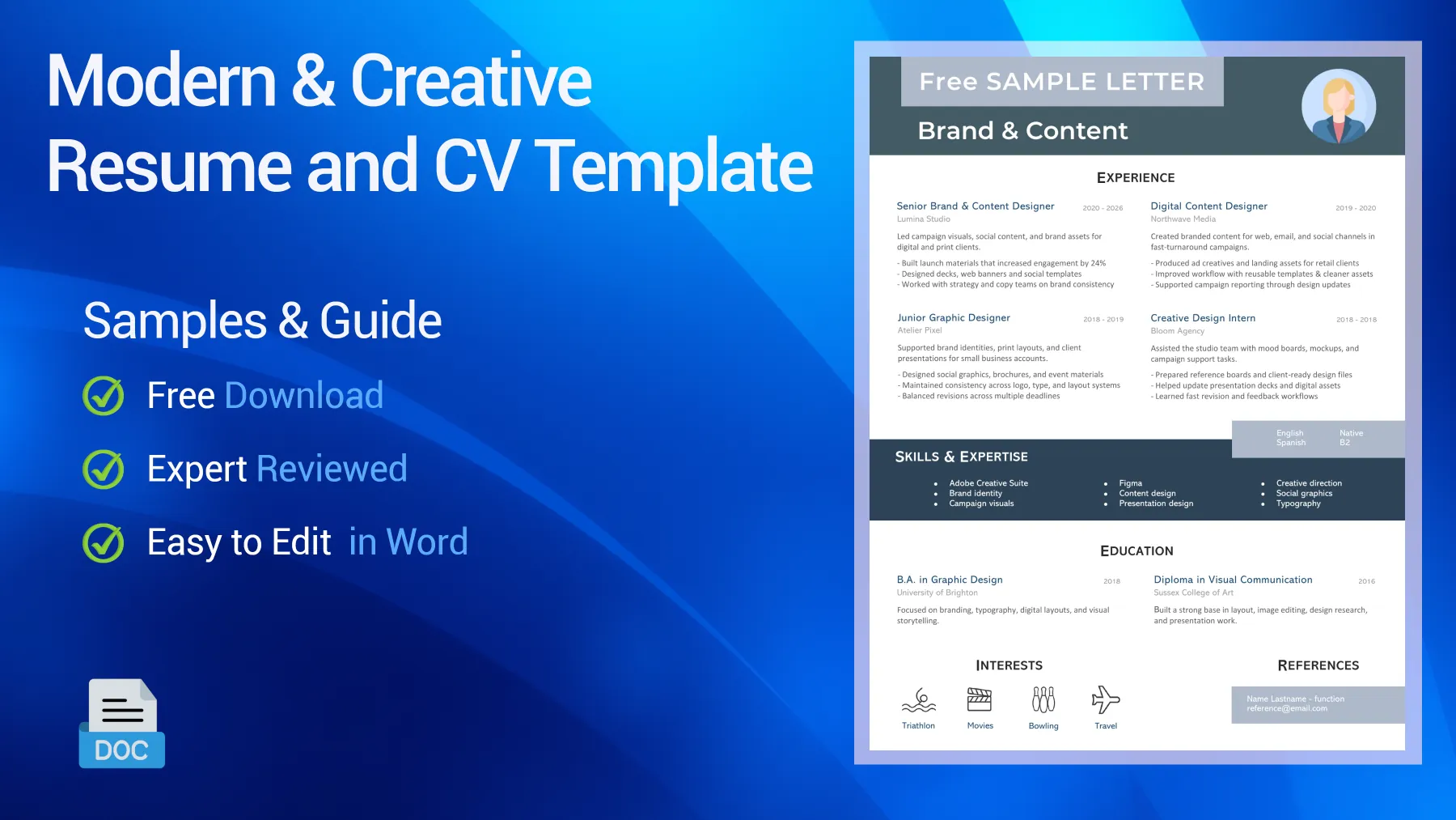 Modern and creative CV sample with a fresh visual layout for distinctive job applications