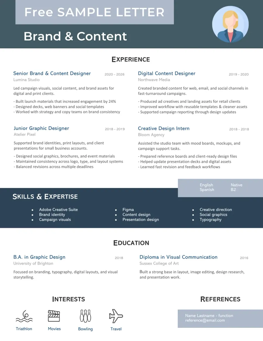 Preview of the Free Modern & Creative CV Example You Can Download