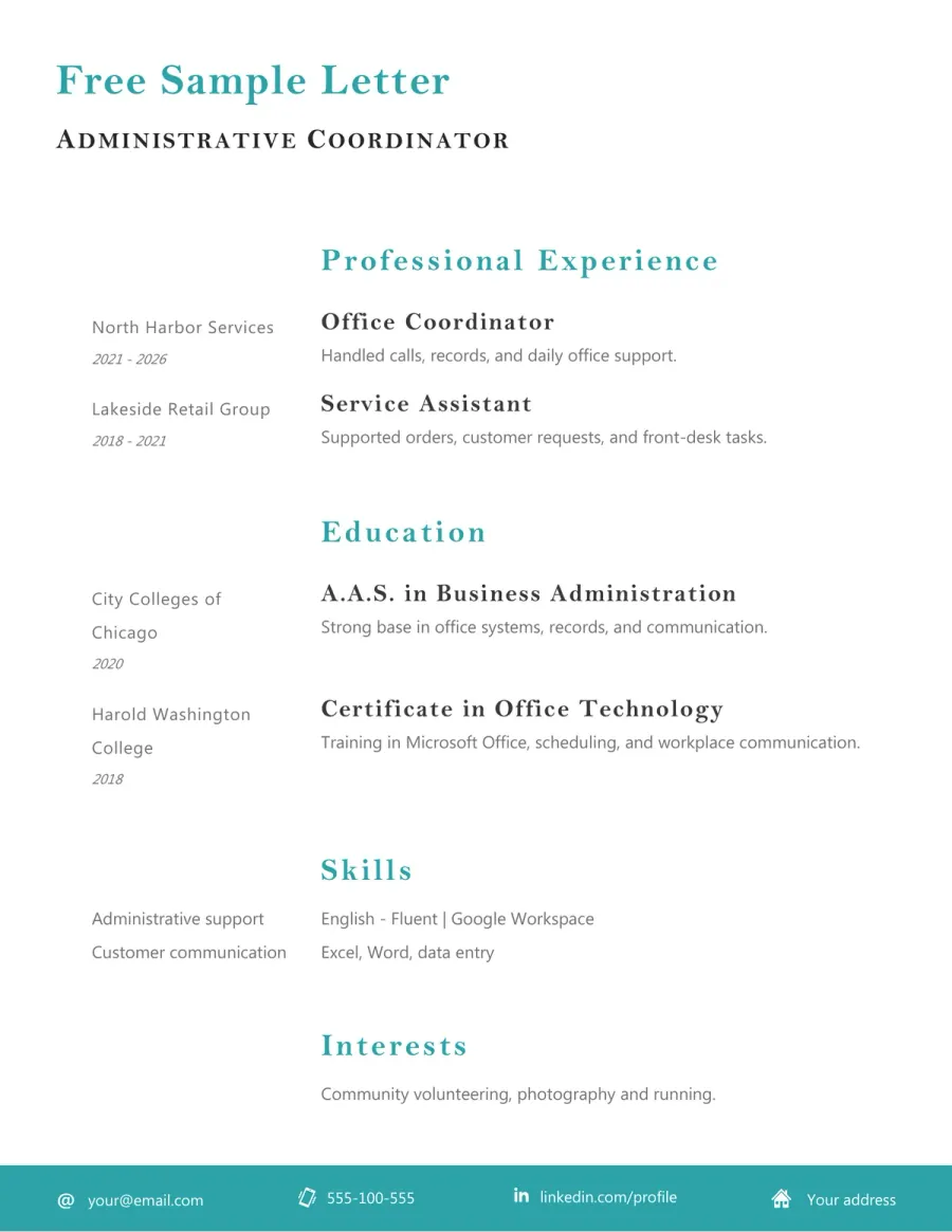 Preview of the Free Simple One-Page CV Example You Can Download