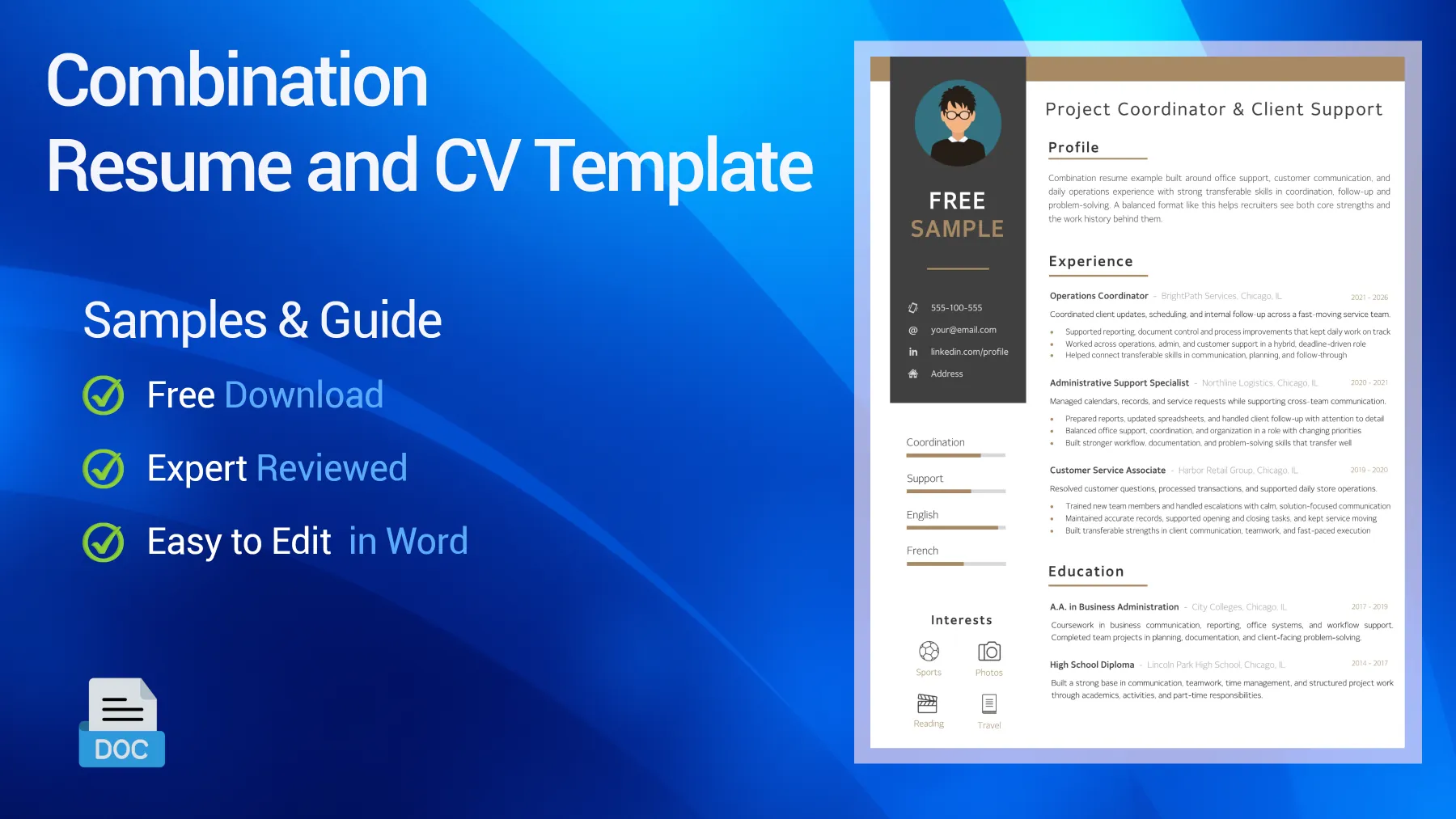 Combination CV sample balancing transferable skills and work experience