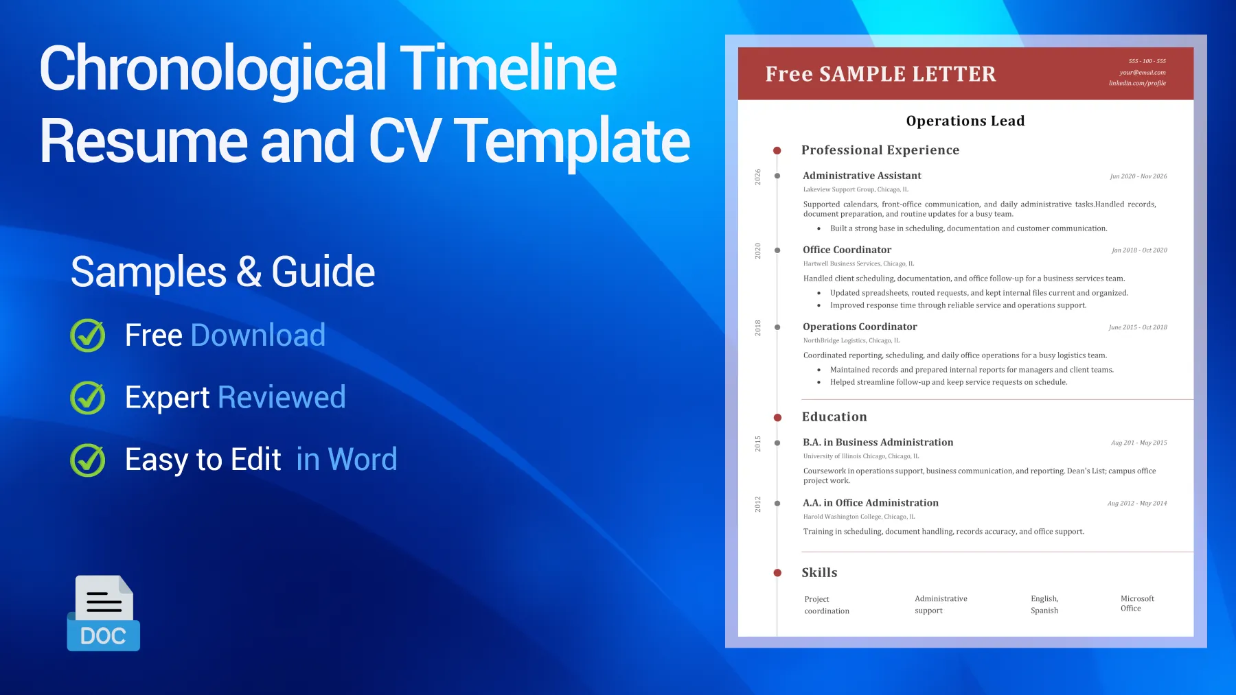 Chronological CV sample with a clear reverse-chronological layout for work-history-focused applications