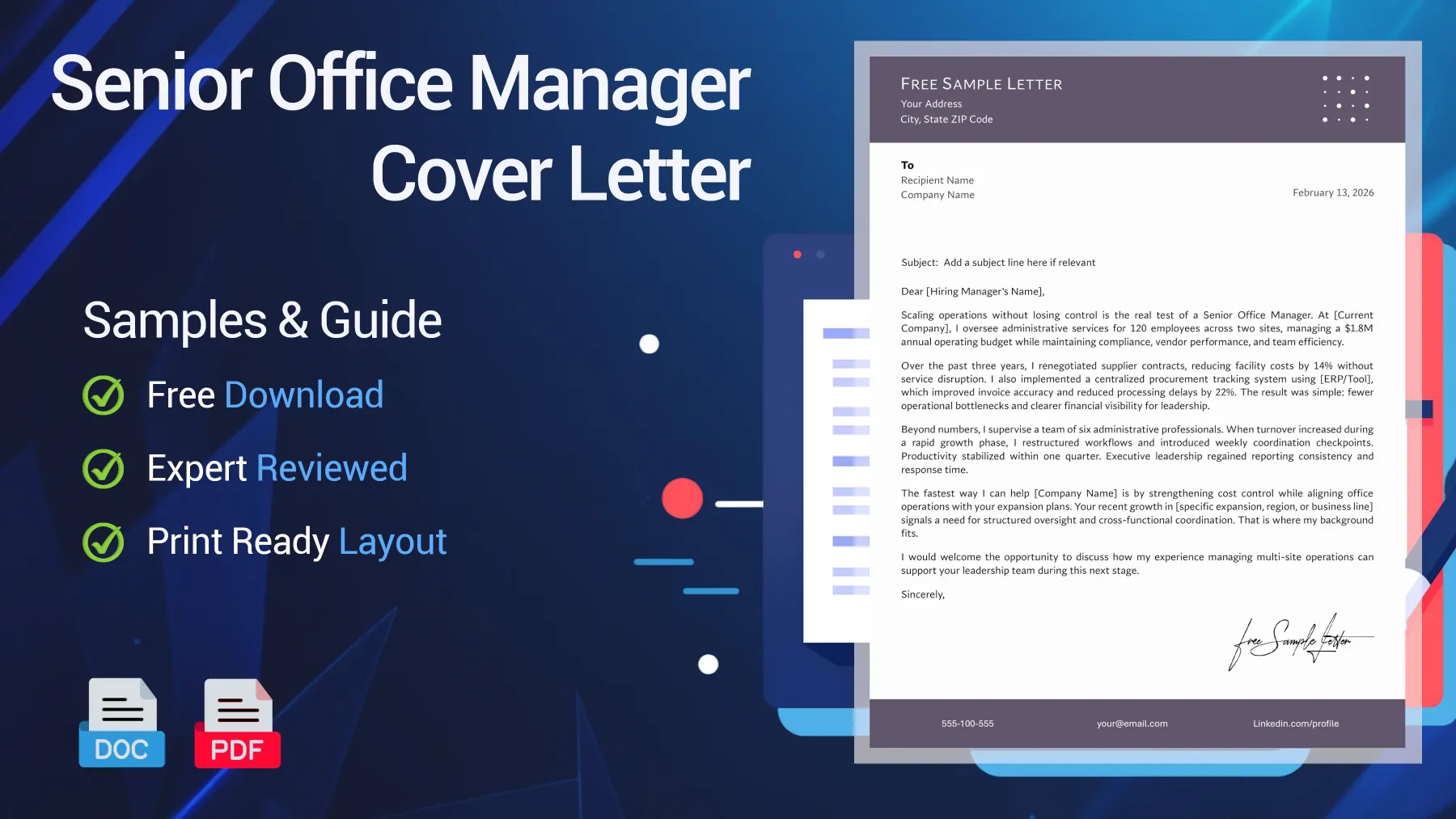 Example of a Senior Office Manager cover letter for a leadership position