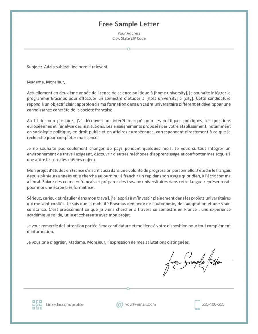 Erasmus Cover Letter Template Preview Before Word or PDF Download