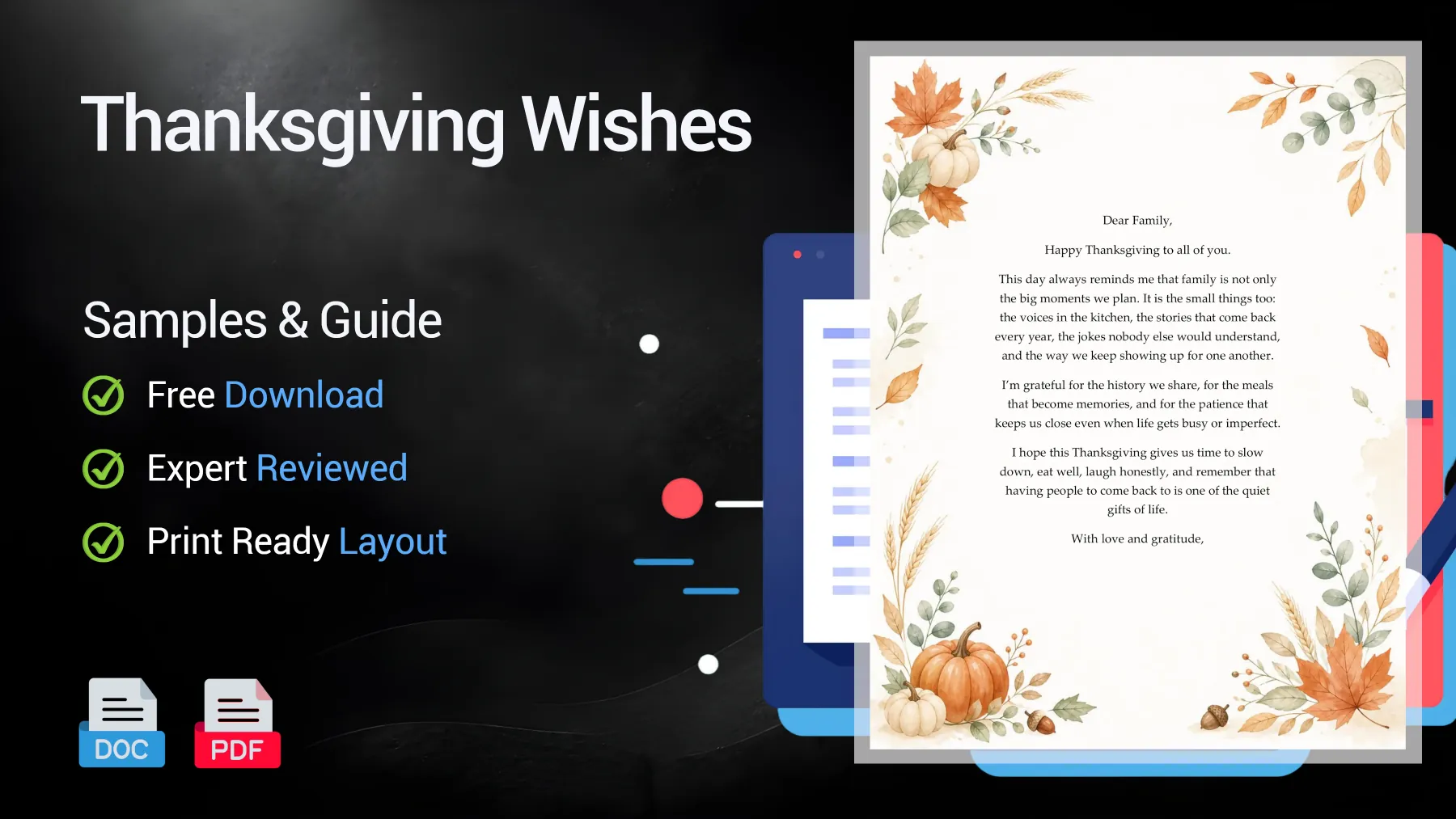 Example of Thanksgiving wishes and gratitude messages for family, friends and coworkers