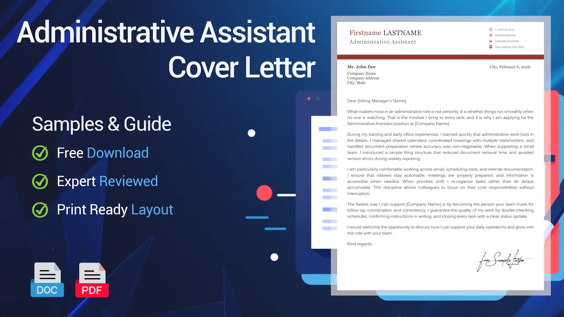 Example of an administrative assistant cover letter for an office support position
