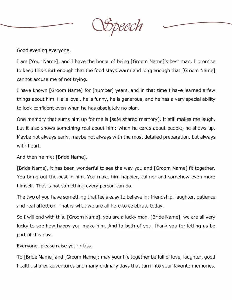 Preview of the Best Man Speech Template You Can Download