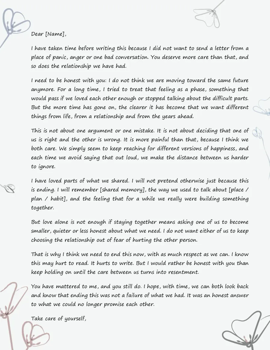 Preview of the Breakup Letter Template You Can Download