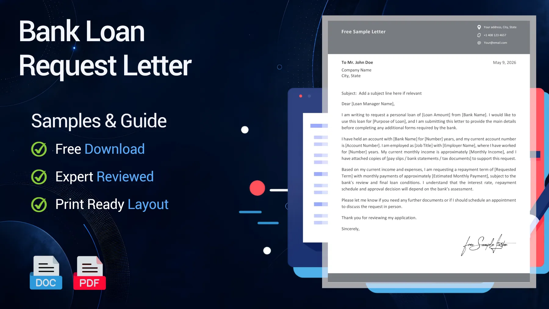 Example of a bank loan request letter with loan amount, purpose and repayment details