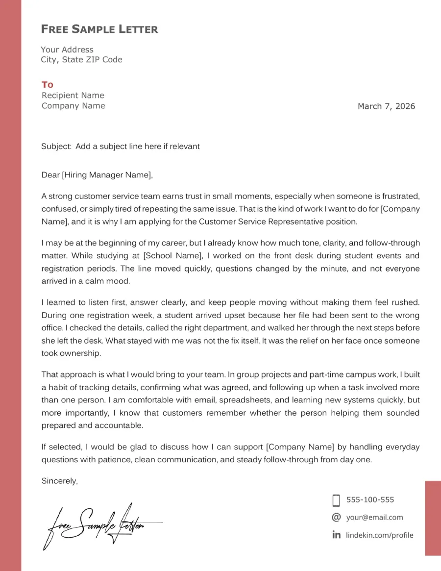 Customer Service Template Preview Before Download (Word/PDF)