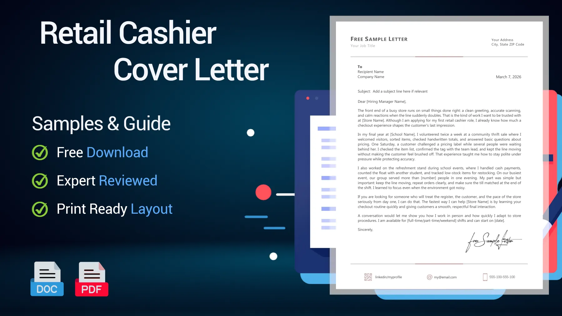 Example of a retail cashier cover letter for a store cashier position