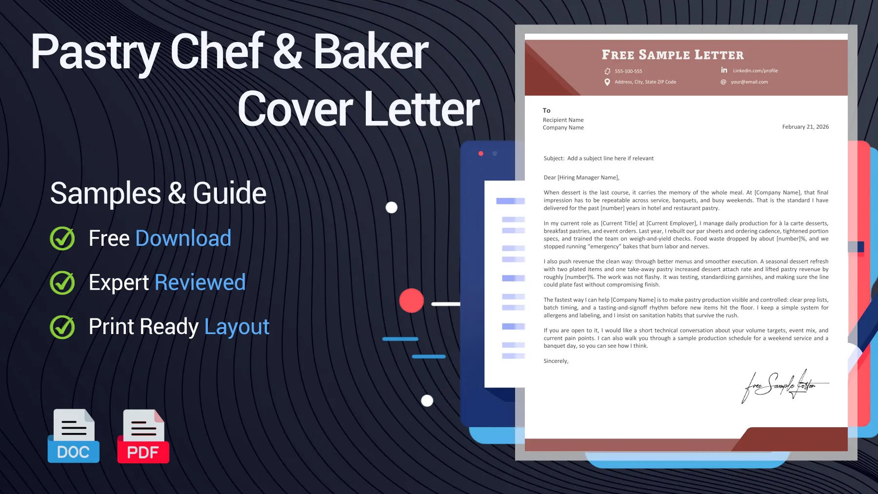 Example of a Pastry Chef/Baker cover letter for a bakery position