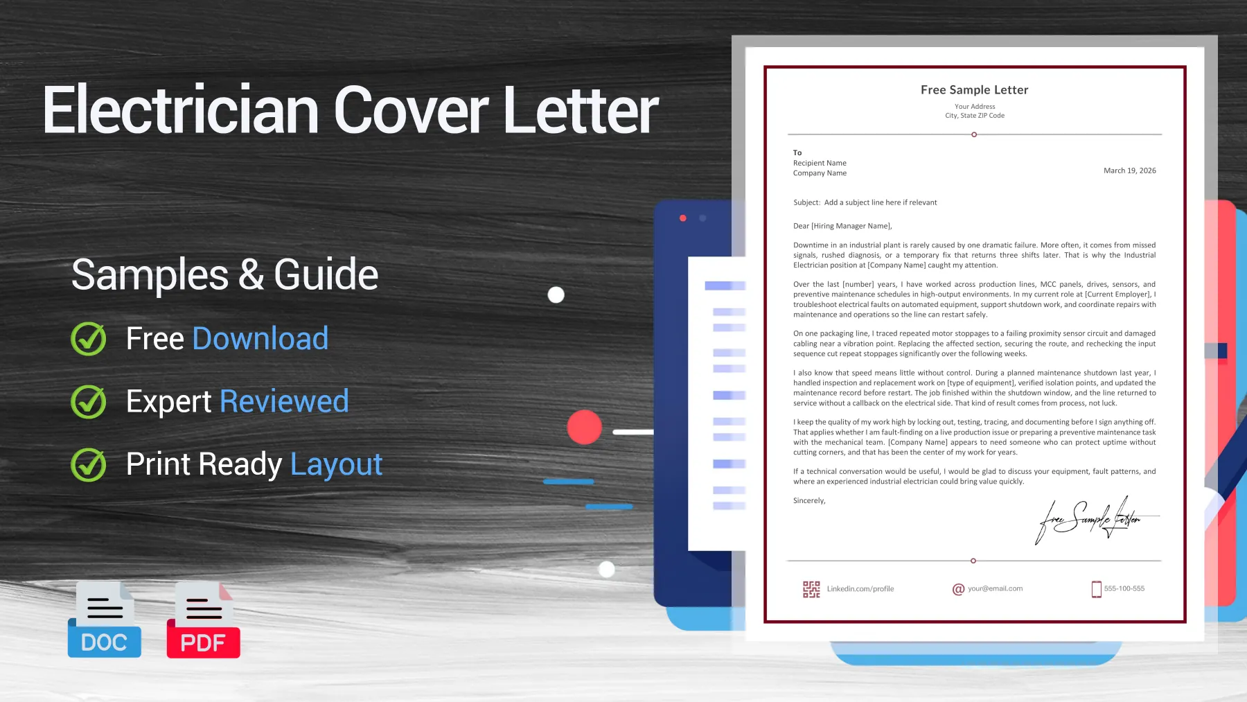 Example of an electrician cover letter for a maintenance electrician position