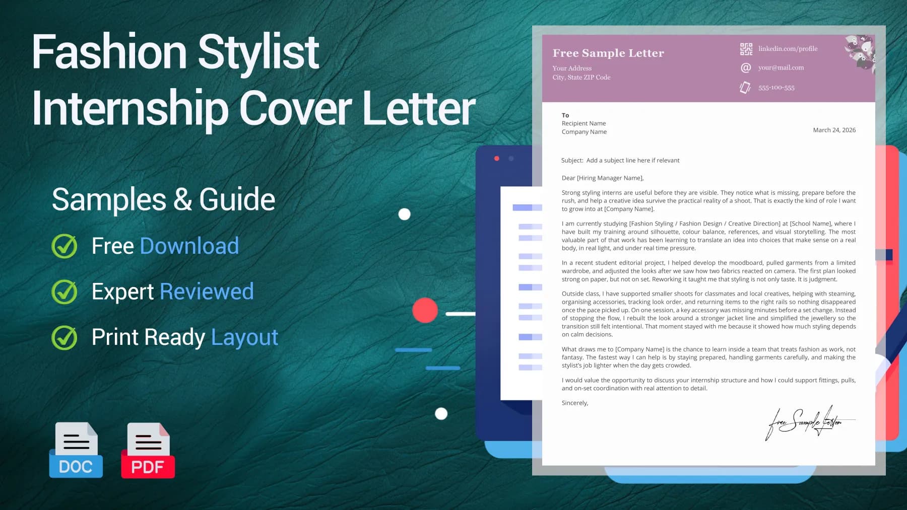 Example of a fashion stylist internship cover letter for a fashion industry position