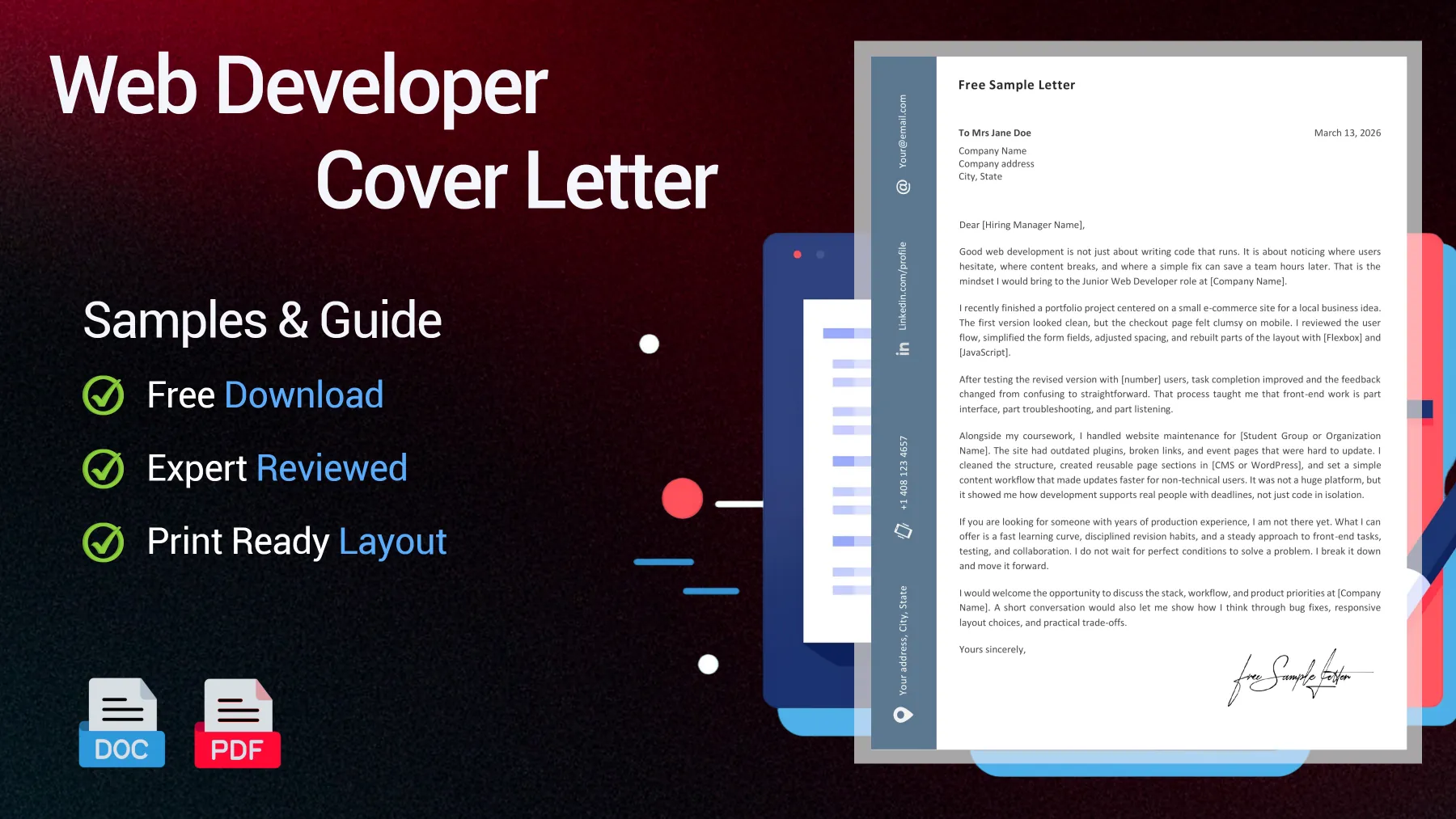 Example of a webmaster cover letter for a web development position