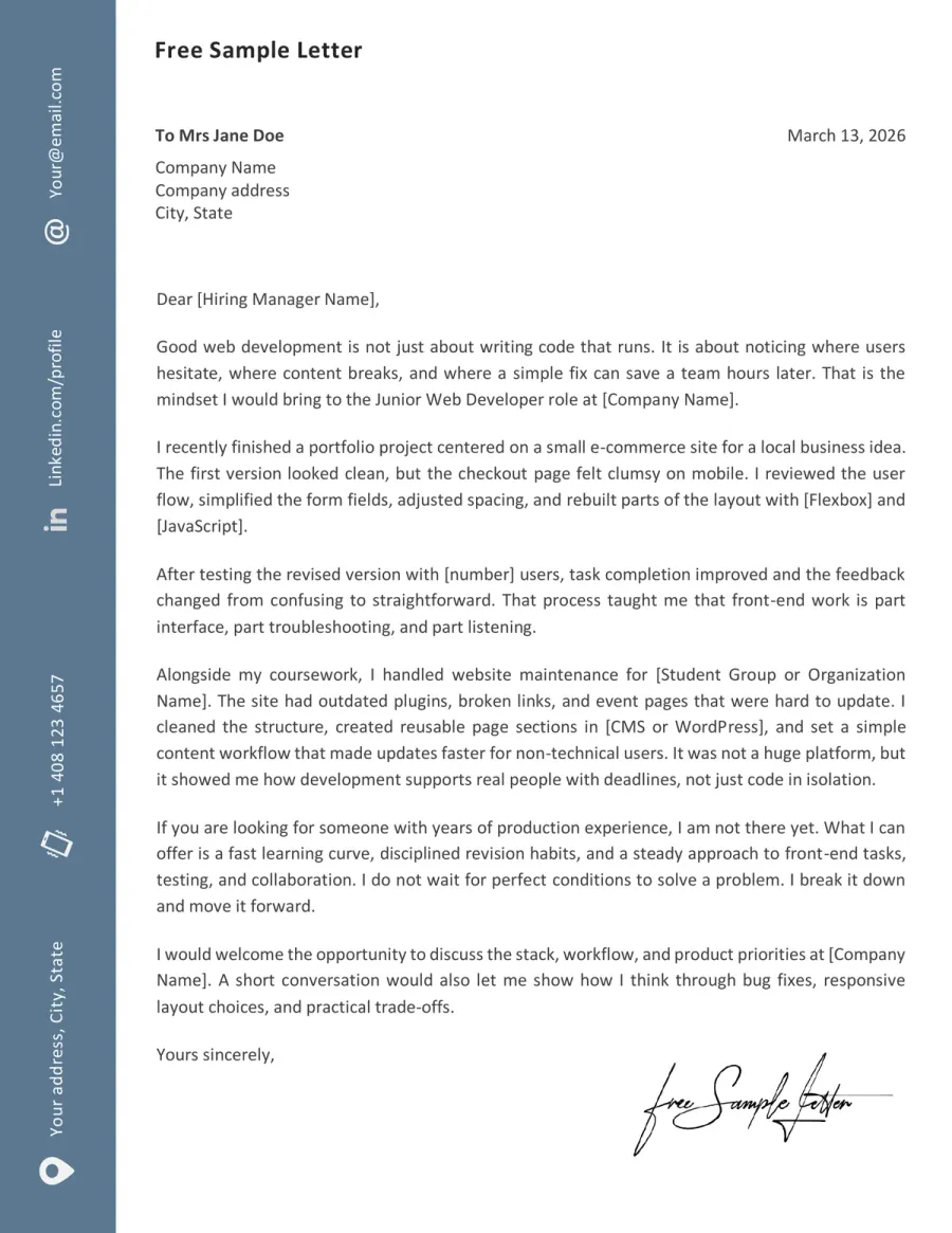 Preview the Web Developer Template Before Downloading Word or PDF