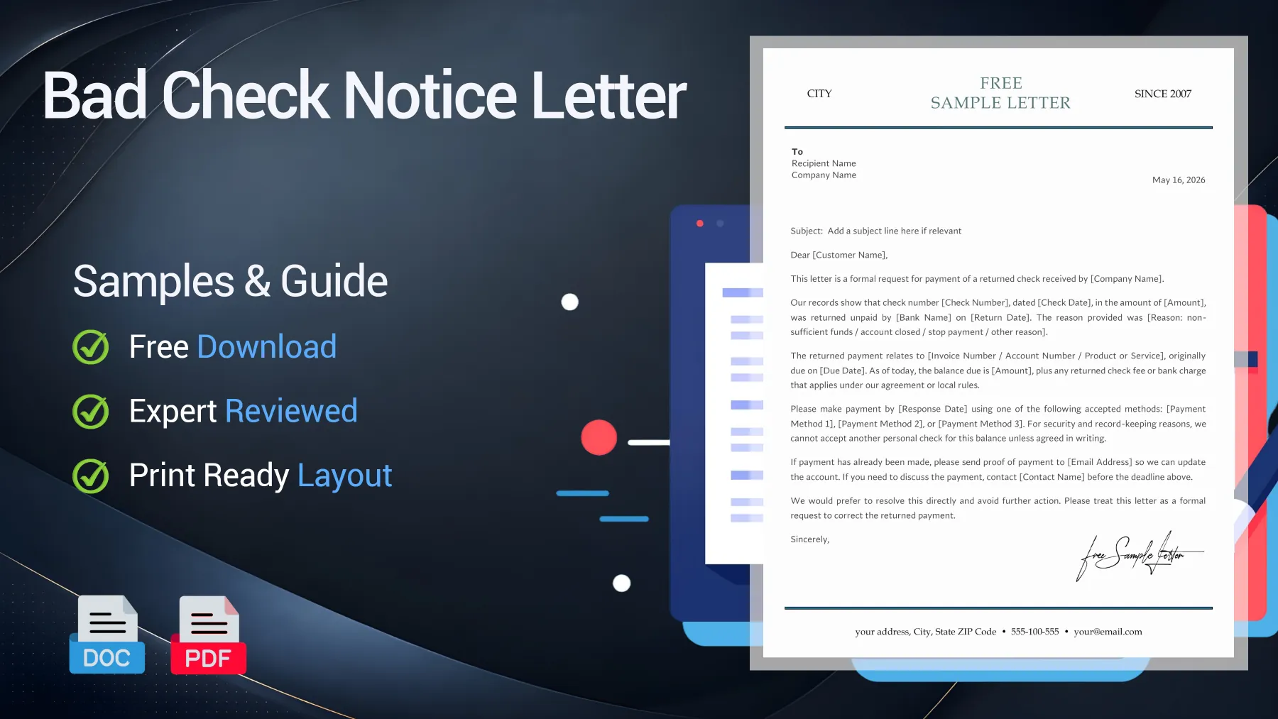 Example of a bad check notice letter for a returned business payment