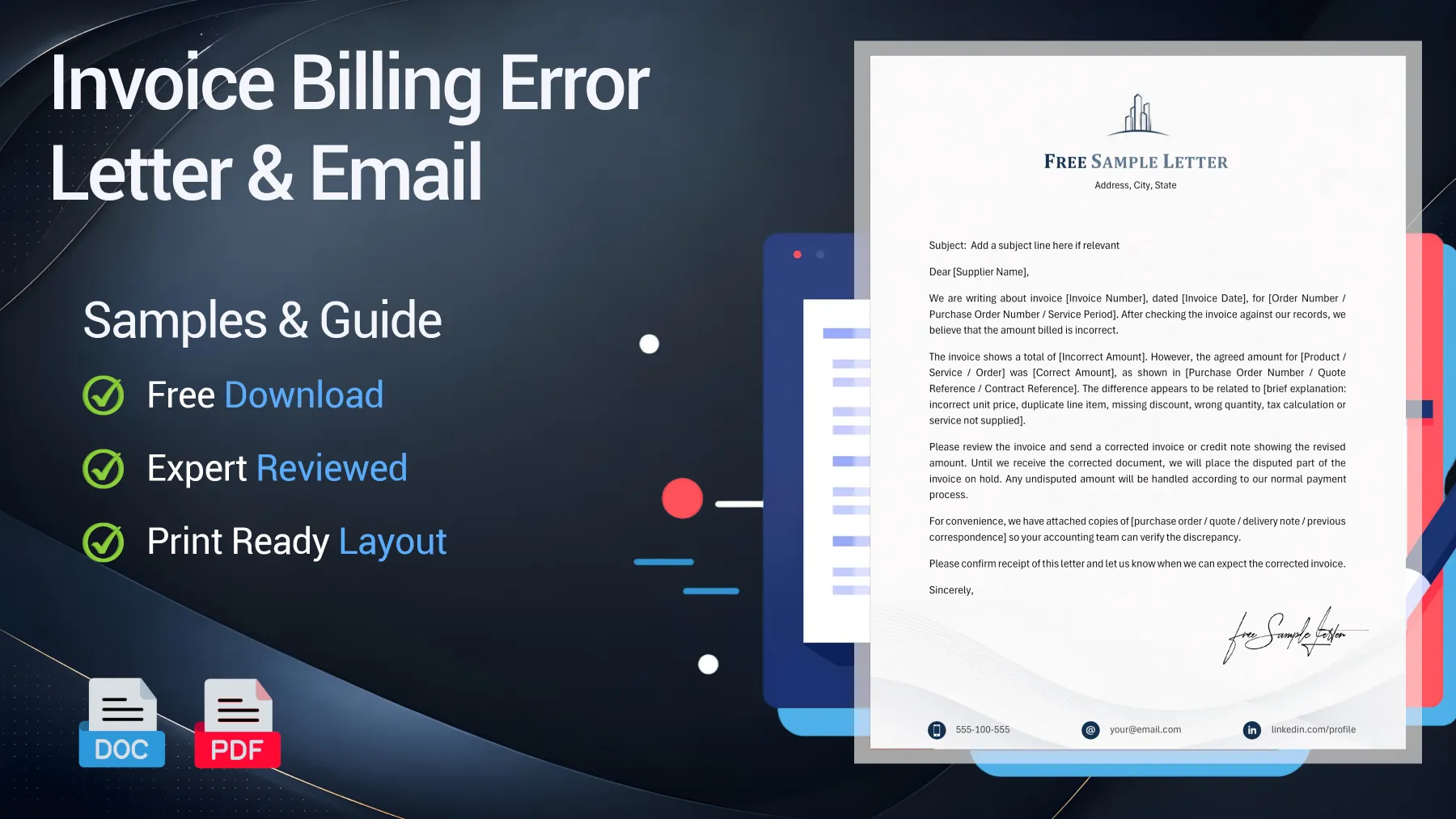 Example of an invoice billing error letter requesting a corrected business invoice