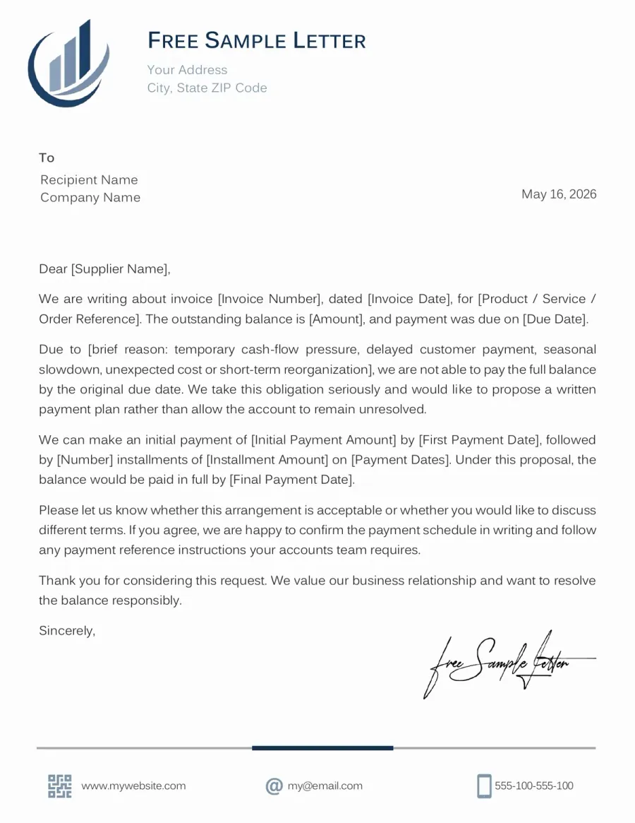Preview of the Free Payment Plan Request Letter Template