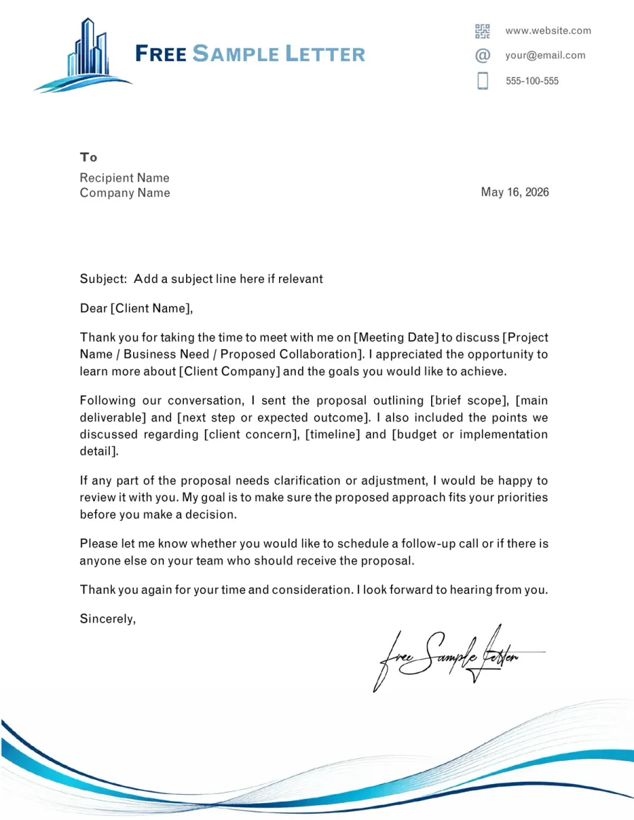 Preview of the Free Business Follow-Up Letter Template