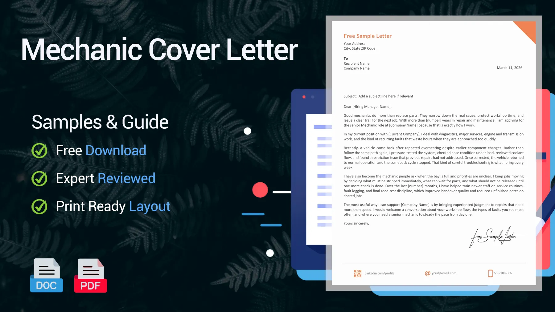 Example of a mechanic cover letter for a maintenance mechanic position