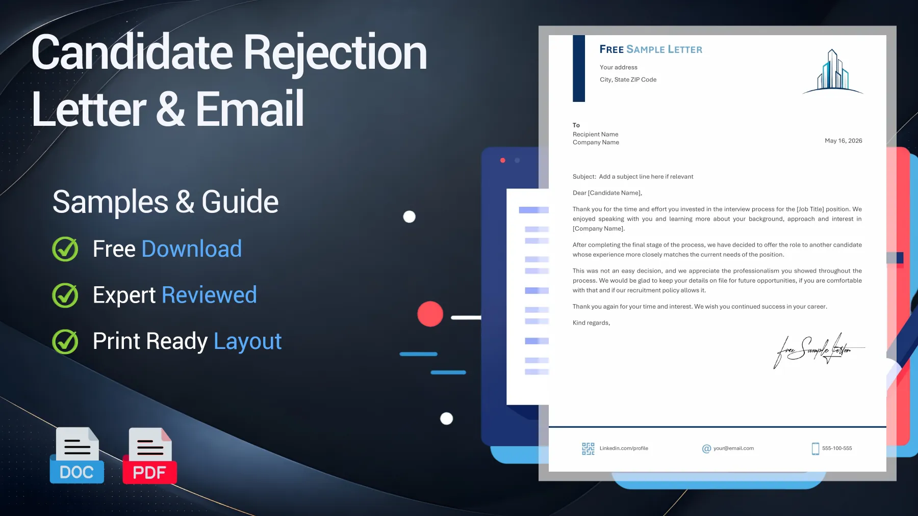 Example of a candidate rejection letter from an employer after a job interview