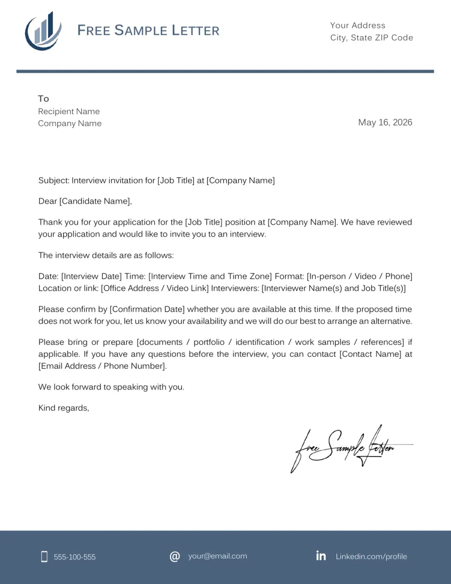 Preview of the Free Interview Invitation Email Template