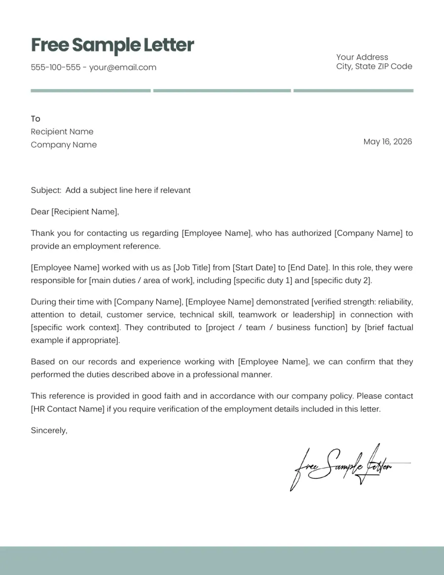 Preview of the Free Reference Check Response Letter Template
