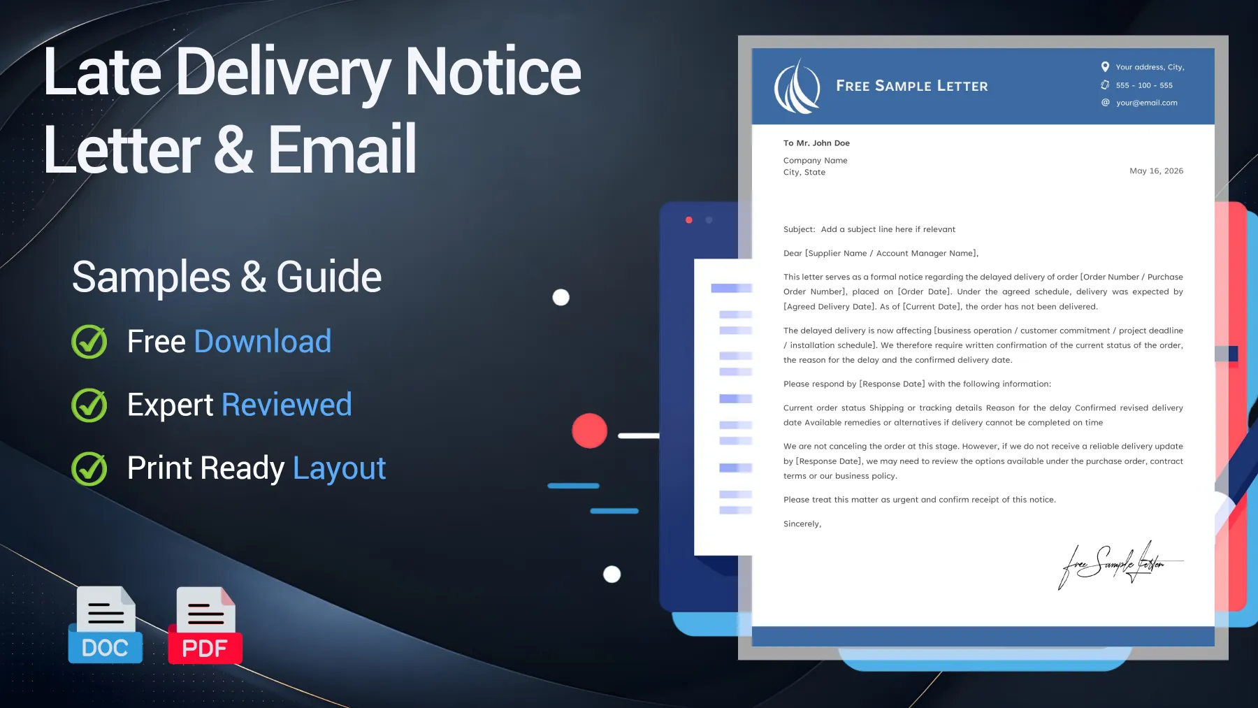 Example of a late delivery notice letter for a delayed business shipment