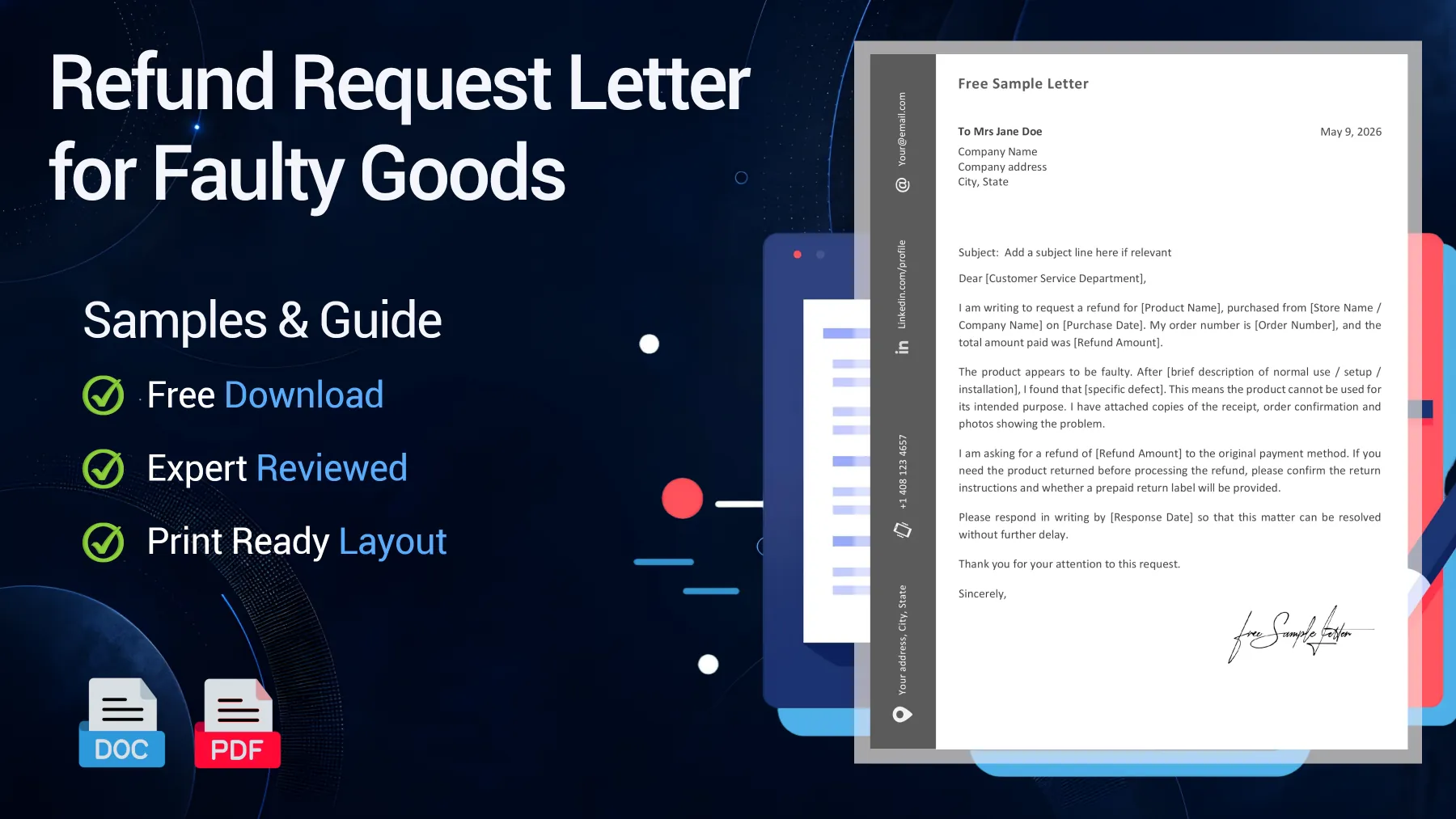 Example of a refund request letter for faulty goods with order details and proof