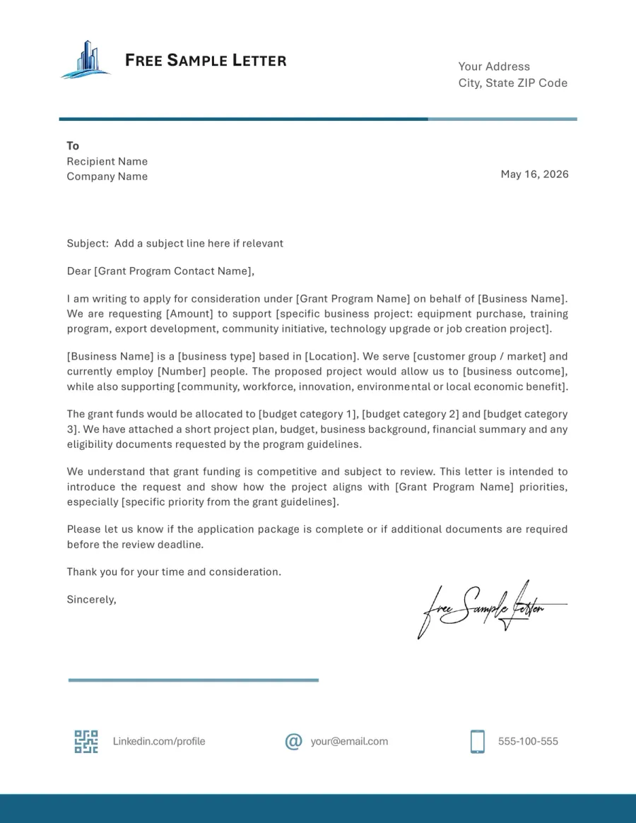 Preview of the Free Grant Request Letter Template