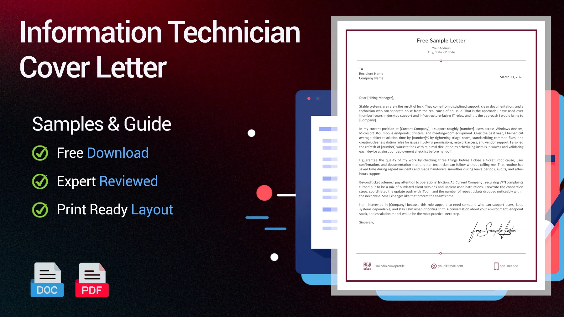 Example of an information technician cover letter for an IT support position
