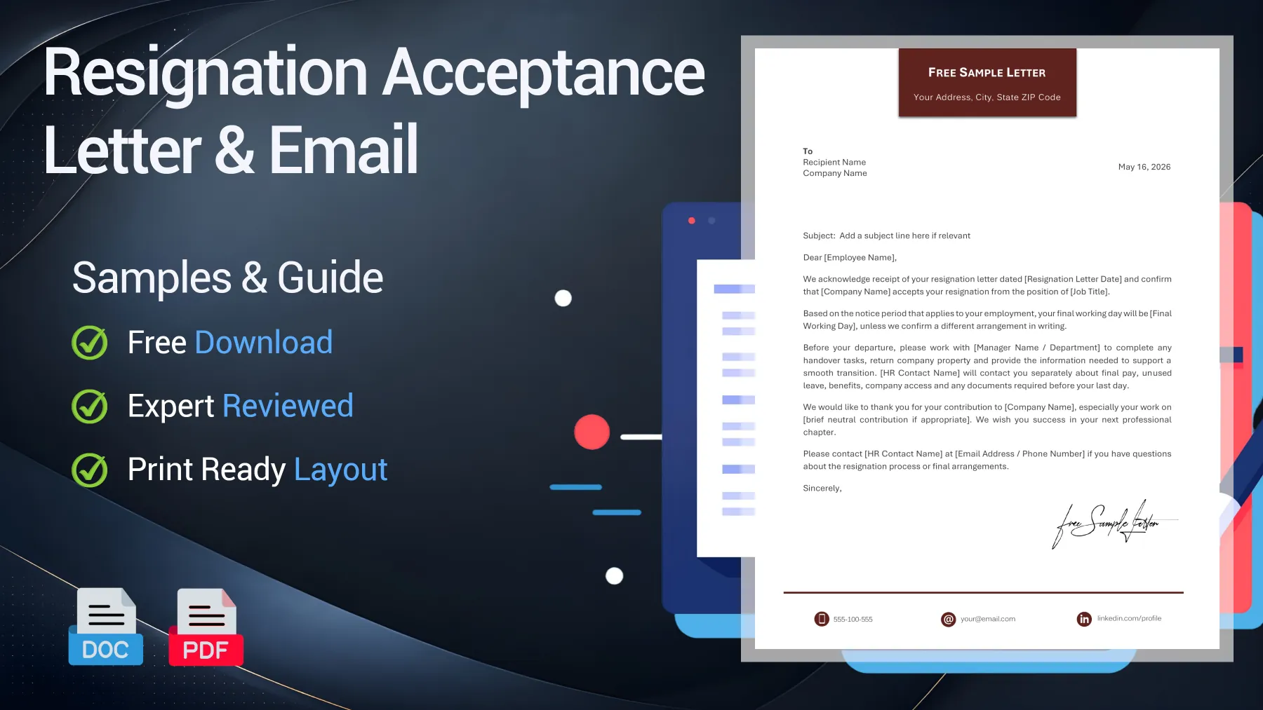 Example of a resignation acceptance letter from an employer to an employee