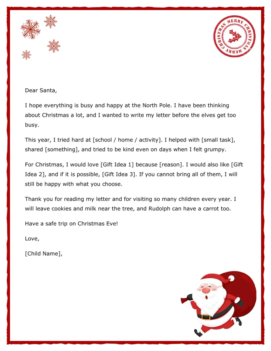 Preview of the Letter to Santa Template You Can Download