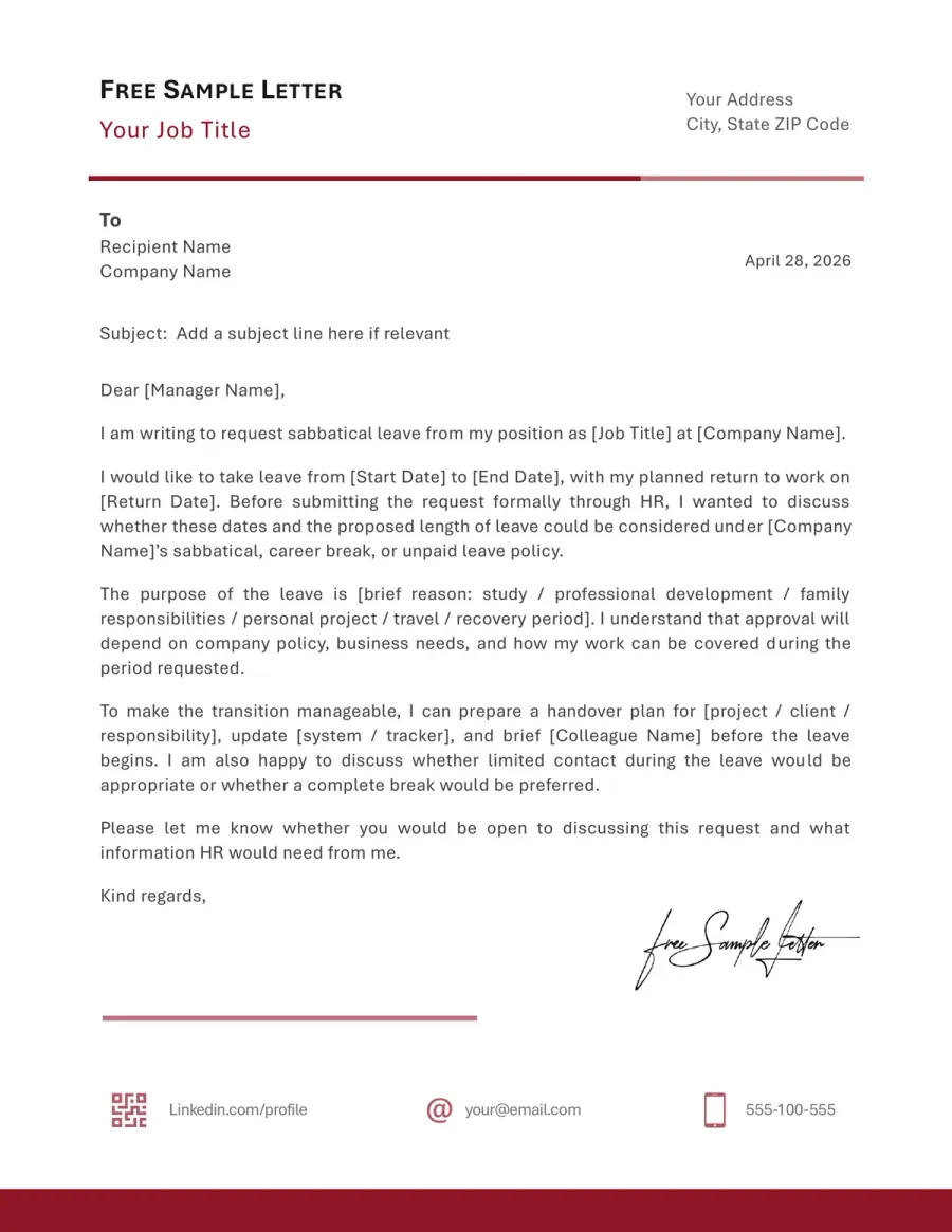 Preview of the Sabbatical Leave Request Template You Can Download