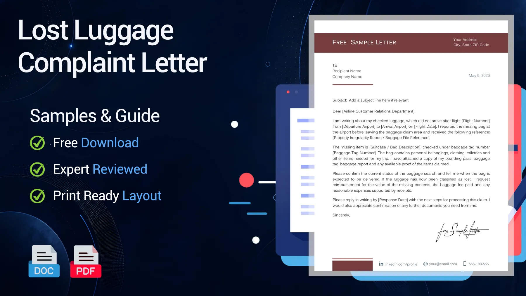 Example of a lost luggage complaint letter sent to an airline